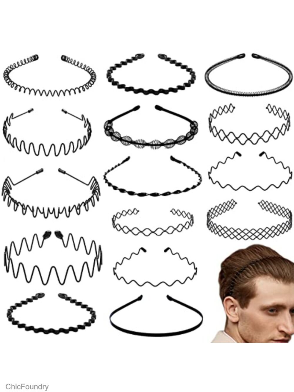 15 Pack Metal Headbands Adjustable Unisex Wavy Hair Accessories Non-Slip for